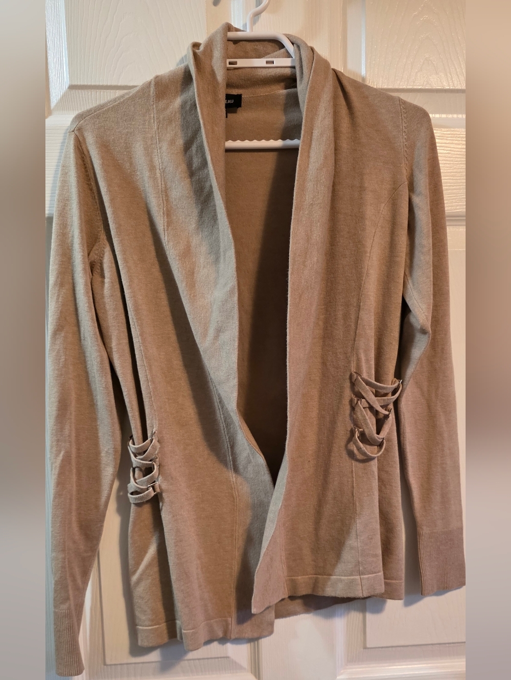 4/$67 Deal! le chateau Taupe Open-Front Lace-Up Cardigan